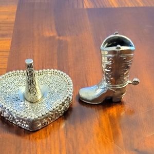 SILVER PLATED RING HOLDER AND COWBOY BOOTS MINIATURE